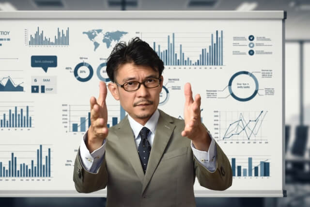 グラフを指差すビジネスマン